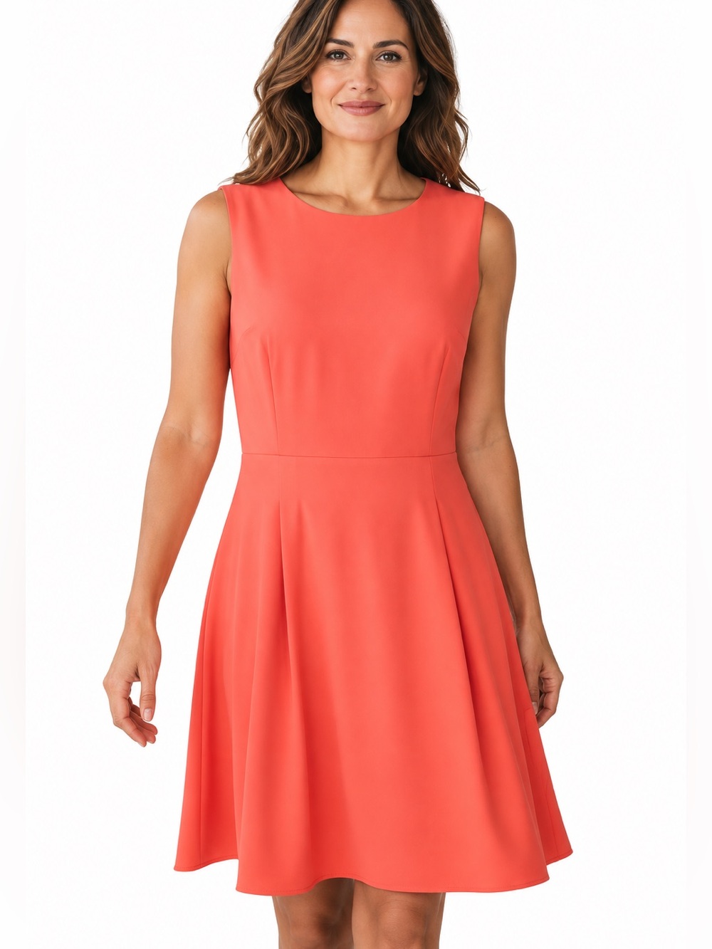 Calvin Klein Sleeveless Coral-Orange Fit-and-Flare Dress